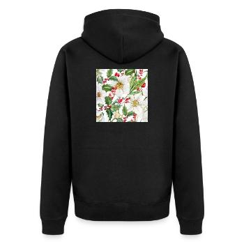 Winter Holly Bloom Watercolor - Unisex Premium Organic Zip Hoodie - black - Back - Nico (187cm)