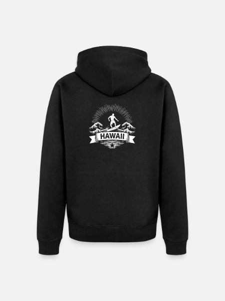 Hawaii Surf Sunburst Emblem - Unisex Premium Organic Zip Hoodie - black
