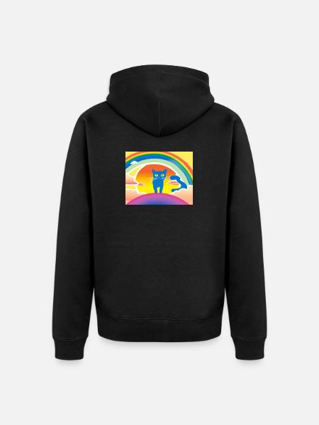 Blue Cat Rainbow Sunset - Unisex Premium Organic Zip Hoodie - black