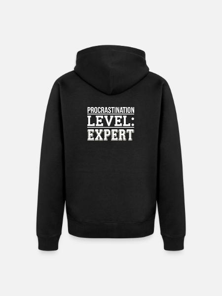 Procrastination Level Expert Print - Unisex Premium Organic Zip Hoodie - black