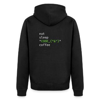 Code & Coffee: Eat Sleep Code - Unisex Premium Organic Zip Hoodie - black - Back - Nico (187cm)