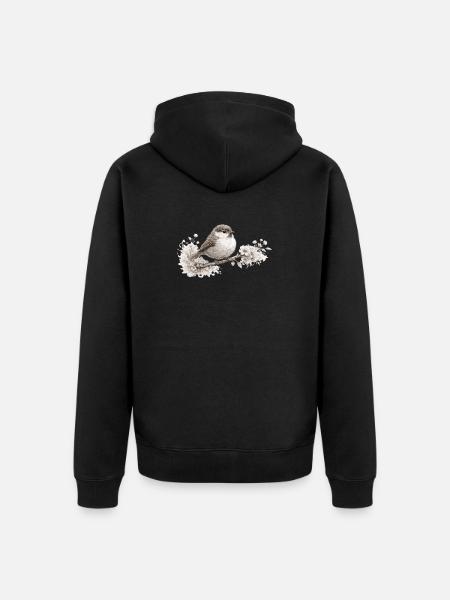 Small Bird in Bloom – Monochrome Woodland - Unisex Premium Organic Zip Hoodie - black