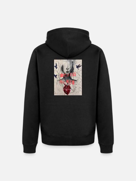 Heart Locked Portrait - Unisex Premium Organic Zip Hoodie - black