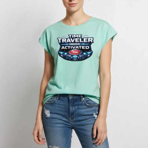 Time Traveler Mode – Futuristic Neon Sci-Fi Tee - Women's Premium Roll Up Sleeve T-Shirt