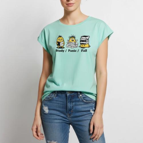 Funny Student Study Panic Fail Back To School - Women's Premium Roll Up Sleeve T-Shirt