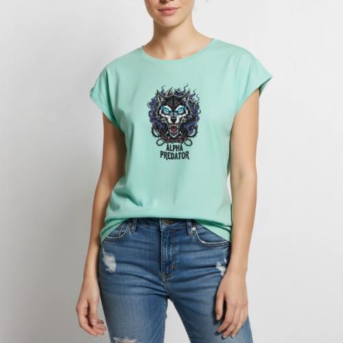 Alpha Predator Wolf Fierce Neon Eyes - Women's Premium Roll Up Sleeve T-Shirt