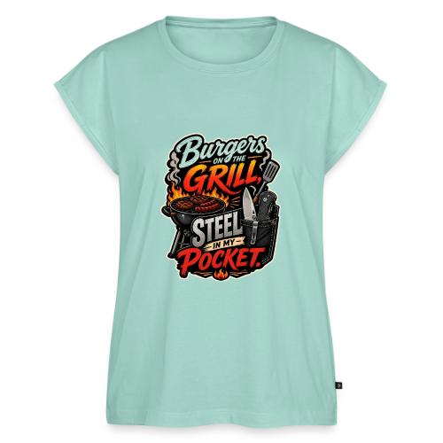 Burgers On The Grill Steel In My Pocket Knife BBQ - Women's Premium Roll Up Sleeve T-Shirt