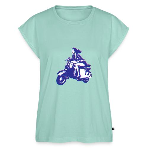 Cute Vespa Scooter Girl - Women's Premium Roll Up Sleeve T-Shirt