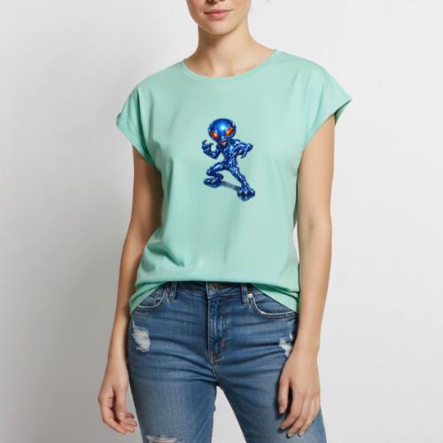 Angry Blue Alien - Women's Premium Roll Up Sleeve T-Shirt