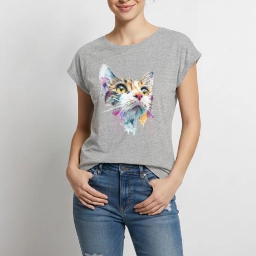 Chromatic Cat Splash - Women's Premium Roll Up Sleeve T-Shirt