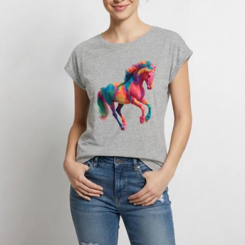 Colorful Paint Splatter Horse Art - Women's Premium Roll Up Sleeve T-Shirt