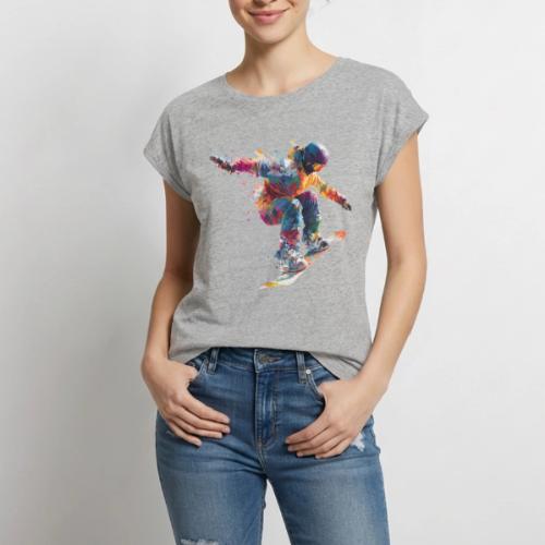 Snowboarding: Frozen Flight - Women's Premium Roll Up Sleeve T-Shirt