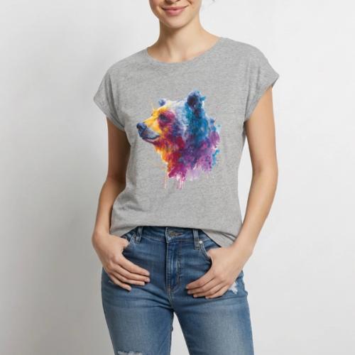 Watercolor Bear Portrait - Women's Premium Roll Up Sleeve T-Shirt