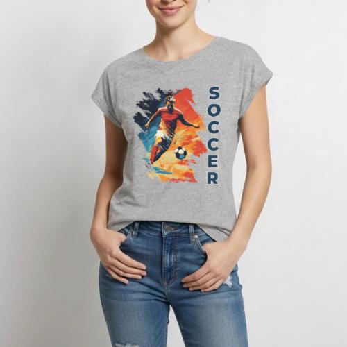 Soccer Action Pulse - Women's Premium Roll Up Sleeve T-Shirt