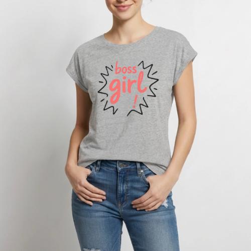 Boss Girl Bold Feminist Statement - Women's Premium Roll Up Sleeve T-Shirt