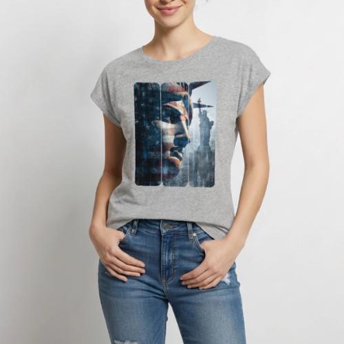 USA: Liberty in Three Visions - Women's Premium Roll Up Sleeve T-Shirt