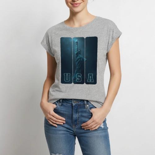 Neon Liberty USA Triptych - Women's Premium Roll Up Sleeve T-Shirt