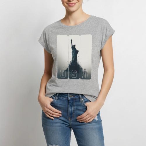 USA: Liberty Rising Over Manhattan - Women's Premium Roll Up Sleeve T-Shirt