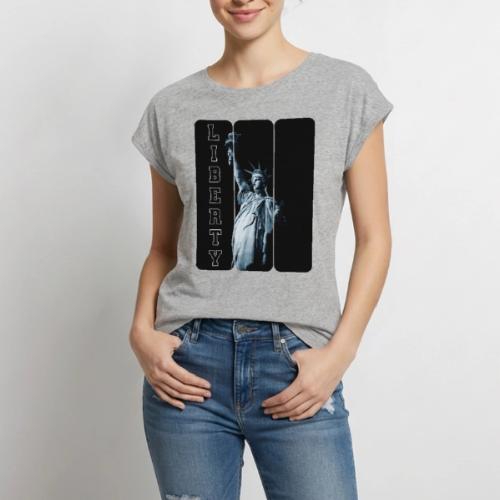 USA: Vertical Liberty - Women's Premium Roll Up Sleeve T-Shirt