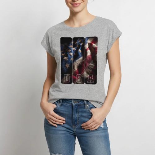 USA: Worn Stars and Stripes - Women's Premium Roll Up Sleeve T-Shirt