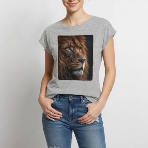 Lion Portrait Majestic Wildlife Design - Women's Premium Roll Up Sleeve T-Shirt