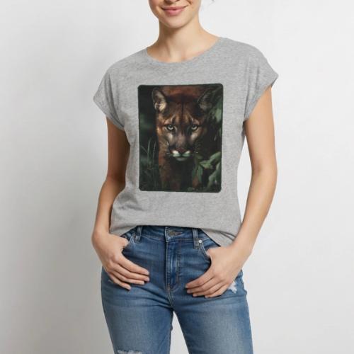 Cougar Jungle Predator Design - Women's Premium Roll Up Sleeve T-Shirt