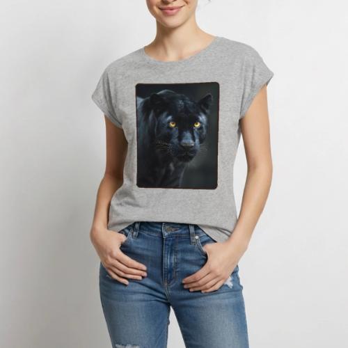 Black Panther Glowing Eyes Design - Women's Premium Roll Up Sleeve T-Shirt