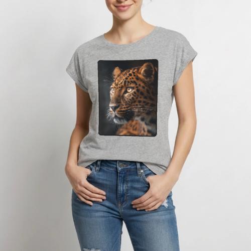 Amur Leopard Face Wildlife Design - Women's Premium Roll Up Sleeve T-Shirt