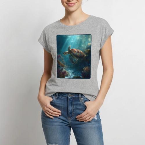 Sea Turtle Coral Reef Design - Women's Premium Roll Up Sleeve T-Shirt