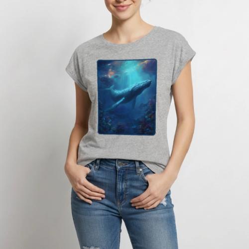 Humpback Whale Ocean Reef Design - Women's Premium Roll Up Sleeve T-Shirt
