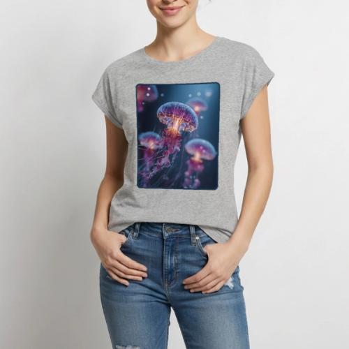Glowing Jellyfish Deep Sea Design - Women's Premium Roll Up Sleeve T-Shirt