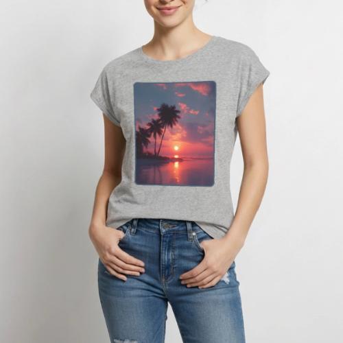 Tropical Sunset Ocean Reflection Design - Women's Premium Roll Up Sleeve T-Shirt
