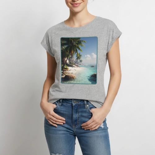 Tropical Beach Paradise Palm Design - Women's Premium Roll Up Sleeve T-Shirt