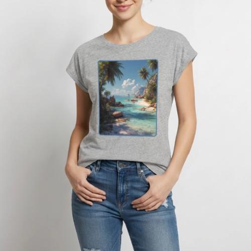Tropical Island Paradise Ocean Design - Women's Premium Roll Up Sleeve T-Shirt