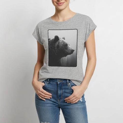 Grizzly Bear Black White Portrait Design - Women's Premium Roll Up Sleeve T-Shirt
