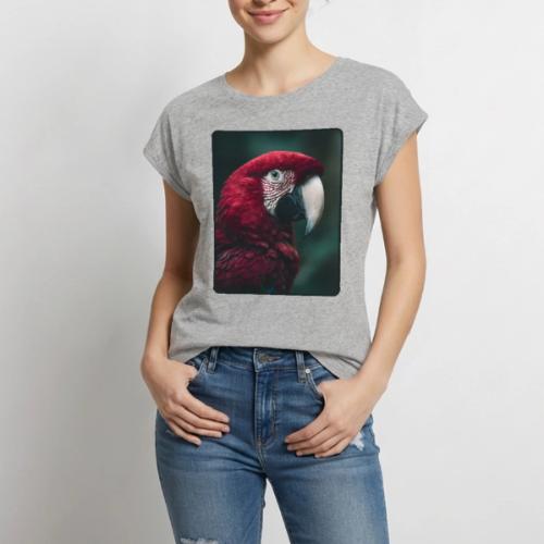 Red Green Macaw Bird Portrait Design - Women's Premium Roll Up Sleeve T-Shirt