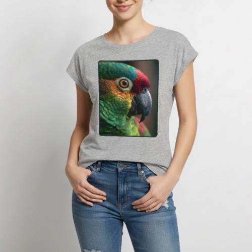 Colorful Parrot Close-Up Design - Women's Premium Roll Up Sleeve T-Shirt