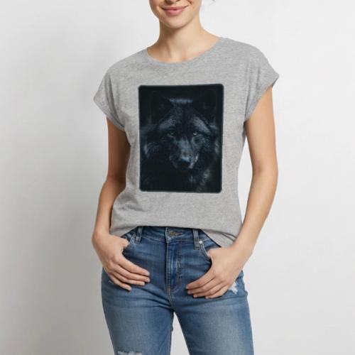 Black Wolf Intense Eyes Portrait Design - Women's Premium Roll Up Sleeve T-Shirt