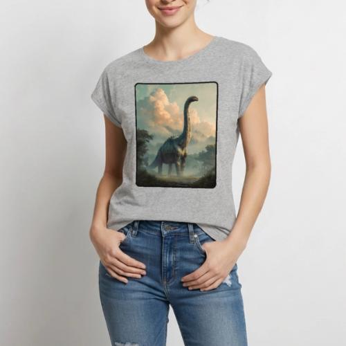 Brachiosaurus Prehistoric Scene Design - Women's Premium Roll Up Sleeve T-Shirt
