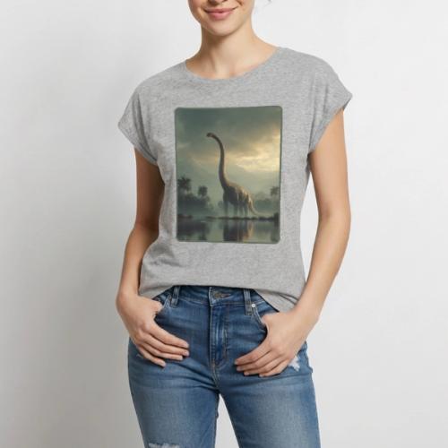 Brachiosaurus Misty Lake Design - Women's Premium Roll Up Sleeve T-Shirt