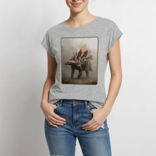 Stegosaurus Misty Forest Design - Women's Premium Roll Up Sleeve T-Shirt