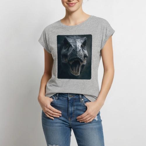 T Rex Cinematic Close-Up Design - Women's Premium Roll Up Sleeve T-Shirt
