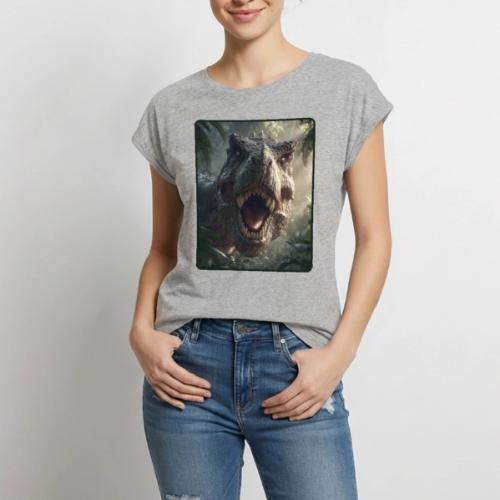 T Rex Jungle Roar Design - Women's Premium Roll Up Sleeve T-Shirt