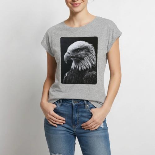 Black White Bald Eagle Design - Women's Premium Roll Up Sleeve T-Shirt