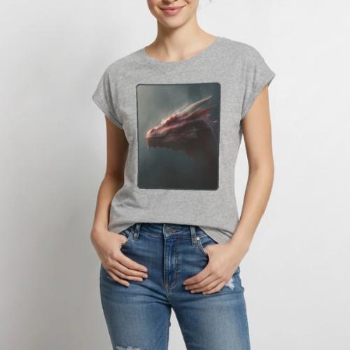 Red Dragon Fog Portrait Design - Women's Premium Roll Up Sleeve T-Shirt