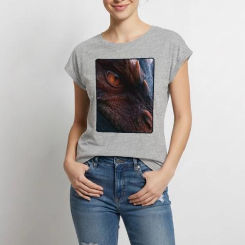 Fierce Ancient Dragon Portrait Design - Women's Premium Roll Up Sleeve T-Shirt