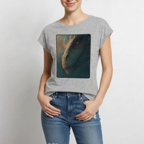 Golden Eye Dragon Close-Up Design - Women's Premium Roll Up Sleeve T-Shirt