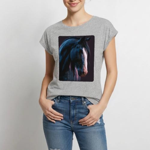 Noble Horse Cinematic Portrait Design - Women's Premium Roll Up Sleeve T-Shirt
