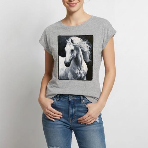 White Horse Oil Painting Design - Women's Premium Roll Up Sleeve T-Shirt