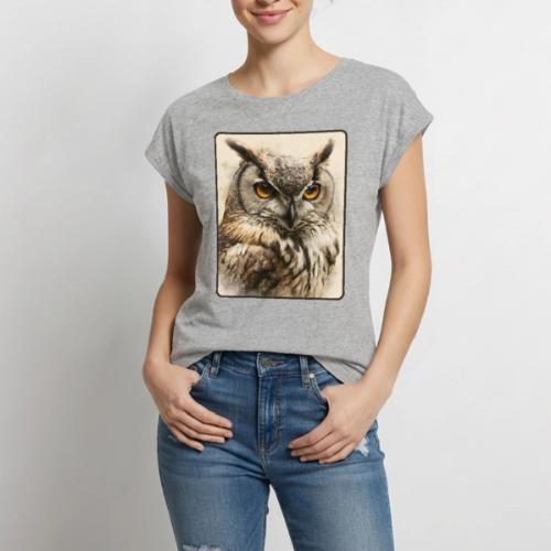 Great Horned Owl Watercolor Design - Women's Premium Roll Up Sleeve T-Shirt